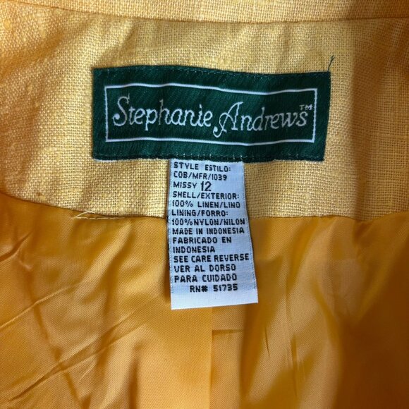 Vintage 90s Double Breasted Blazer Jacket Size 12 Yellow Linen Shoulder Pads - Picture 6 of 6